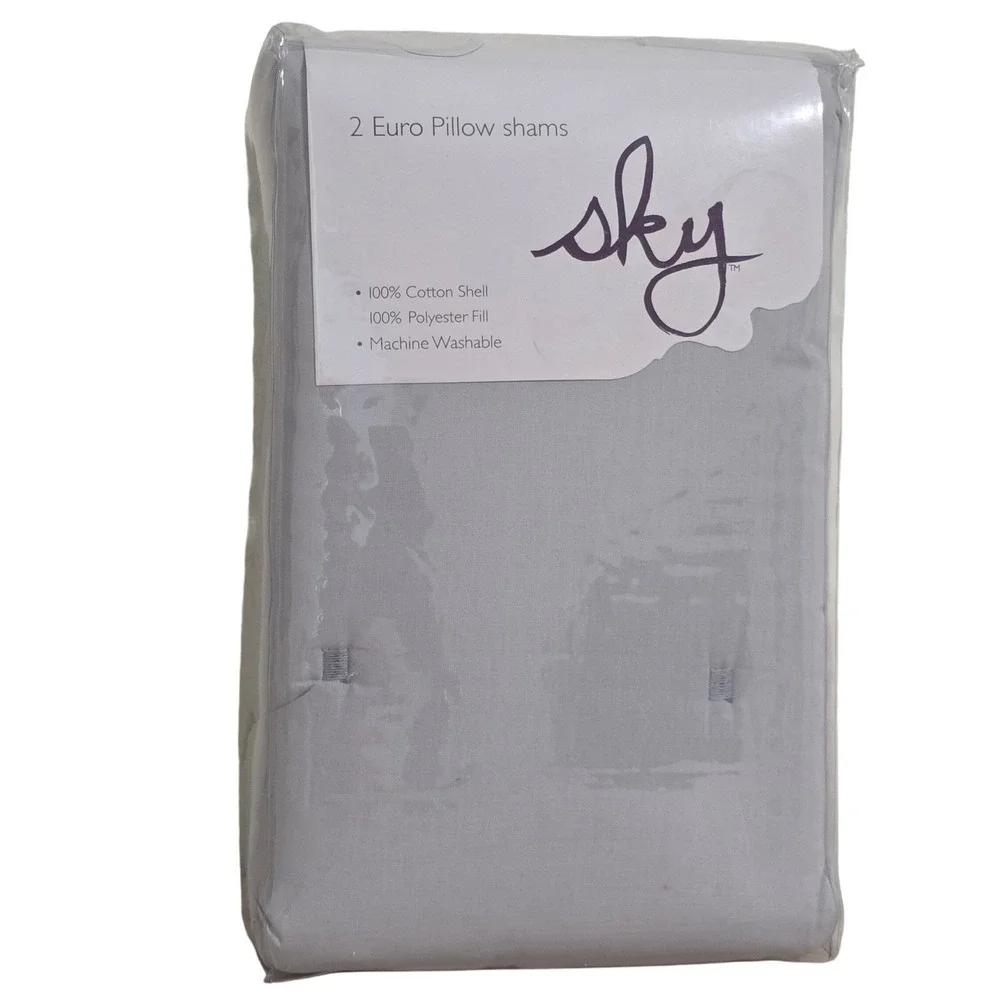 Sky Tufted Euro Pillow Shams Set of 2 Gray 100% Cotton 26x26 New